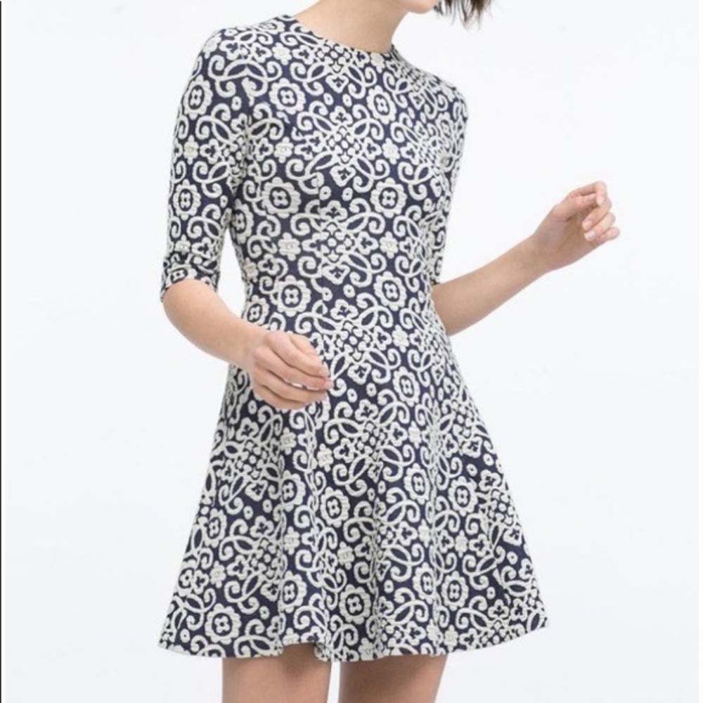 Zara Blue and White Patterned Adorable Dress